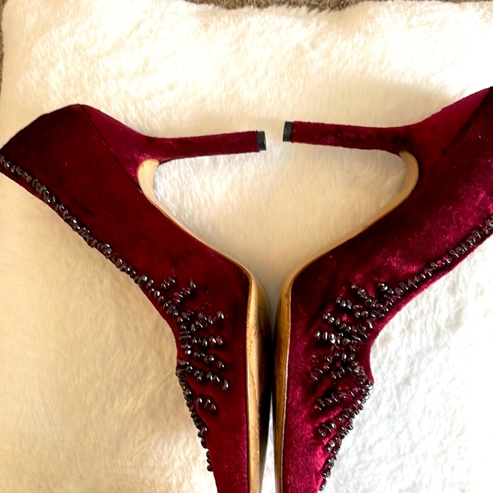 Gucci Tom Ford Era 1990s crushed velvet garnet stone maroon pumps size 9 Y2K - Picture 11 of 15
